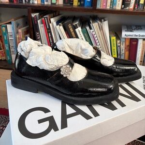 Ganni Mary Jane Flats with Crystal Embellishment